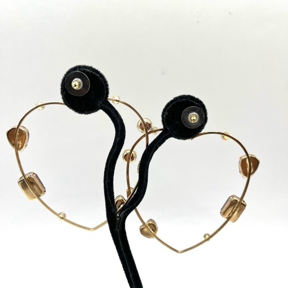 Heart-shaped Earrings Large with Pink Assorted Rhinestones Rose Gold Tone Barbie - Picture 9 of 13